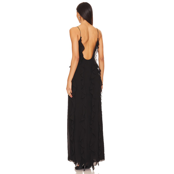 NBD Revolve Nehna Sheer Cascading Ruffle Slip Maxi Gown XS Gothic Fairy Glam - Picture 3 of 15